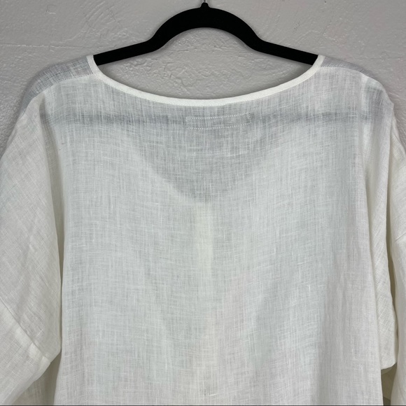 FLAX Linen White Button Down Long Sleeve Button Up Ruffle Hem Blouse M - Picture 4 of 10